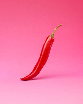 Red chili pepper on bright pink background