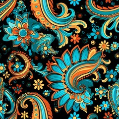 Discover a vibrant seamless pattern featuring multi-colored paisley designs. Perfect for textiles, wallpapers, and creative projects, adding a touch of elegance.
