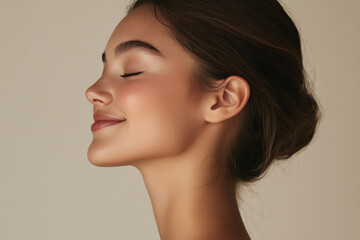 Fototapeta premium A close up of a girl's face with her eyes closed
