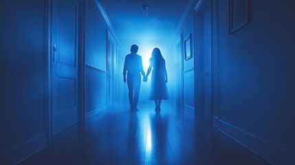 Obraz premium Back view of a couple holding hands