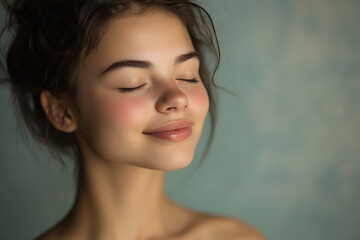 Naklejka premium A close up of a girl's face with her eyes closed