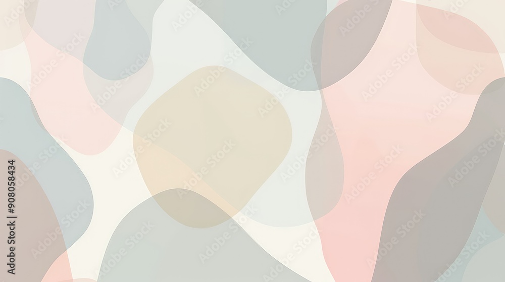Poster a minimalist abstract pattern with large, soft-edged shapes in muted pastel tones, creating a calm, 