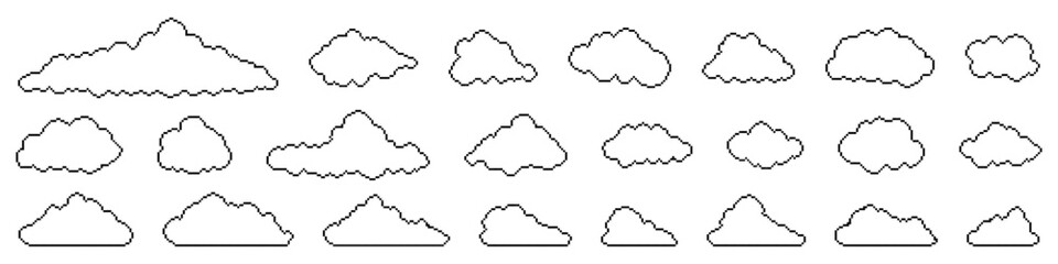 Pixel cloud icon set. Linear sky. Vector illustration.