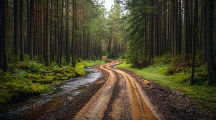 Obraz premium Forest Path with Stream