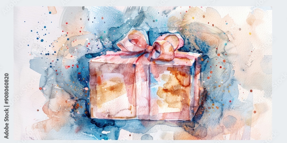 Sticker Watercolor Gift Box Illustration