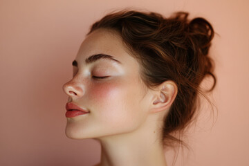 Fototapeta premium A close up of a girl's face with her eyes closed