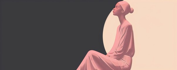 Minimalist illustration of a serene woman sitting in thoughtful meditation