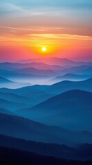 Breathtaking Sunset Over Misty Mountain Landscape