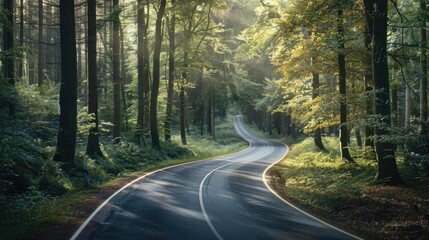 Obraz premium Asphalt cuts through the beautiful forest Generative AI