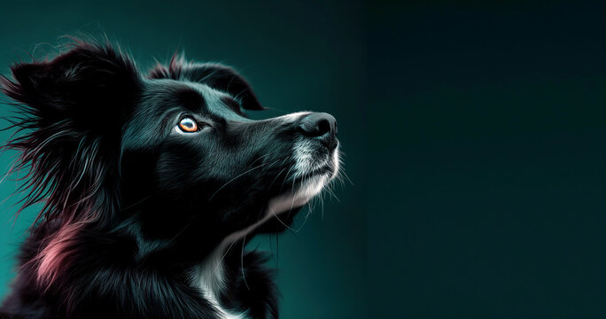 Ein Majest&auml;tischer Border Collie Bewundert Die Stille In Einem Dunklen Raum Bei Nacht