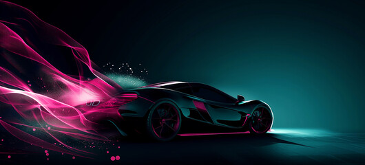 Futuristisches Rennsportauto Mit Neonbeleuchtung Auf Einer Dunklen Stra&szlig;e Bei Nacht