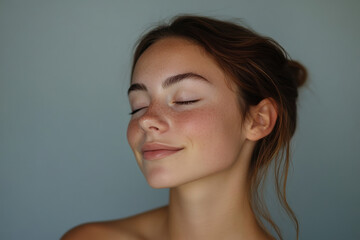 Fototapeta premium A close up of a girl's face with her eyes closed