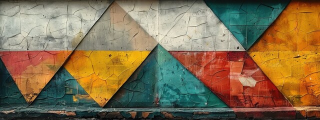 Fototapeta premium geometric paint. Green, beige, white, yellow.