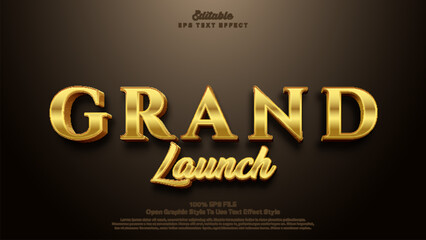 Grand Launch text effect, editable text gold and shiny theme.