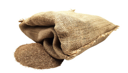A crumpled burlap sack isolated on a white background. The sack is made of natural fibers and has a rough texture.
