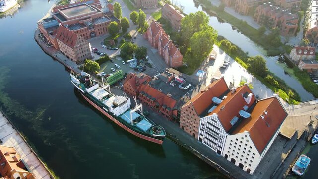 Gdansk Drone From above view of the city architecture historical center Europe Poland
