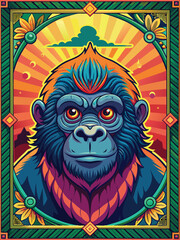 Fototapeta premium A Psychedelic Gorilla Portrait Against a Colorful Sunset
