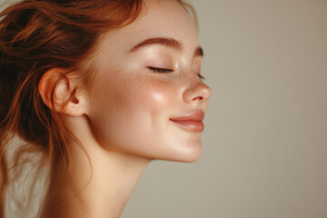 Fototapeta premium A close up of a girl's face with her eyes closed