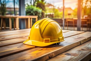 A yellow safety helmet of worker at construction site
