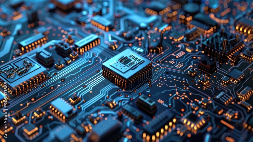 Fototapete Semiconductor core processor board computer technology AI background