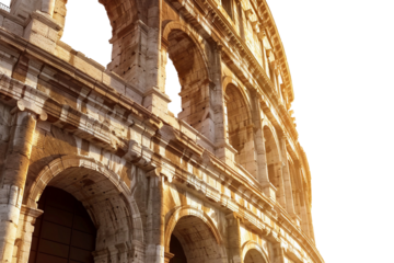 Ancient Roman Coliseum at sunset with dramatic lighting