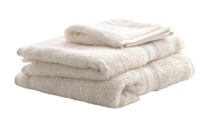 A stack of two white towels, one folded on top of the other, isolated on a white background.
