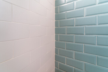 White and pastel ceramic tile background. Old vintage ceramic tiles decorative from kitchen or bathroom corner