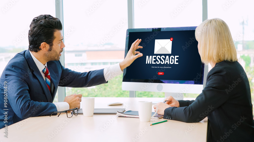 Poster email notification message showing on computer screen snugly. digital marketing message information 