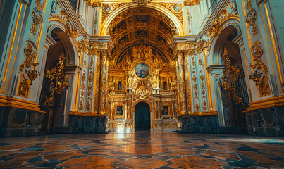 Fototapeta premium Intricate Ornamentation Inside Seville Cathedral, Spain - Stunning Baroque Architecture and Gold Detailing, February 2020, Historic European Landmark, Tourist Attraction