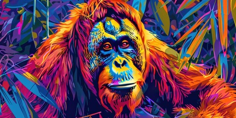 Colorful Orangutan in Jungle Illustration