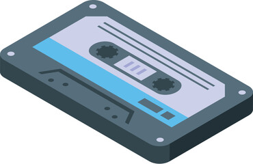 Fototapeta premium Audio cassette tape for listening to music lying on white background isometric view