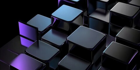 Abstract geometric blocks on a black background, 3d render, Generative AI