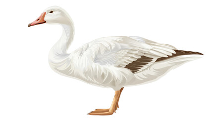 Obraz premium A white goose with brown wings stands on a white background.