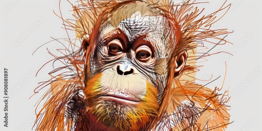 Sticker colorful orangutan illustration