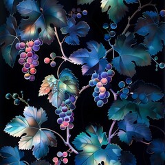 Colorful Vivid Grape Vine Illustration Background & Wallpaper 