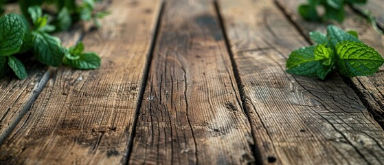 Empty rustic wooden table with blossoming flowers in the background, perfect for outdoor settings. Free copy space for text.