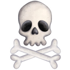 skull cross bone spooky watercolor halloween clipart, halloween party invitations, scrapbook designs, holiday decoration, mystical, and magical themes, isolated on a white blackground