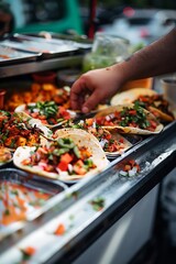 Close-up of a food truck serving delicious tacos.