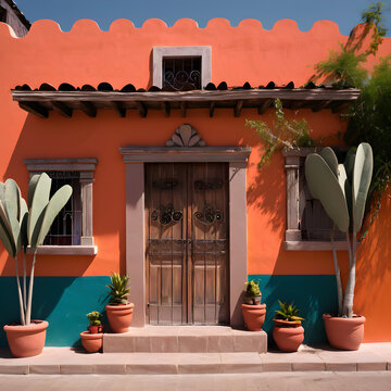 Una linda casa de influencia latina en color naranja