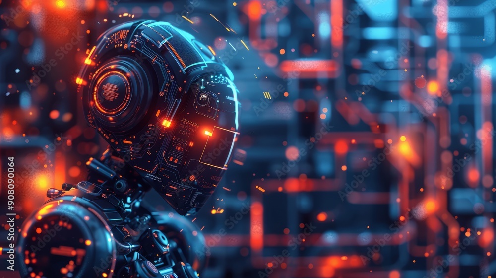 Poster abstract technology background showcasing futuristic robotics and digital advancements