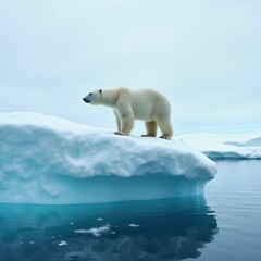 photo of polar bear in antarctica and plastic waste garbage pollution, generative AI