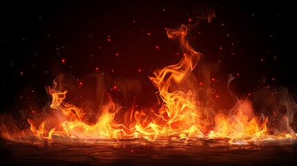 Burning red flames from a campfire against a transparent background