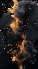 Abstract black and gold ink in water