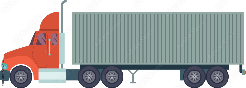 Sticker trailer truck icon. heavy shipping transport side view