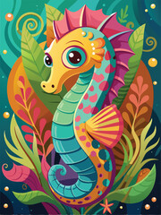 Fototapeta premium Colorful Seahorse with Floral Surroundings