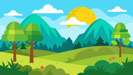 Nature Background with mountain and lake vector art illustration