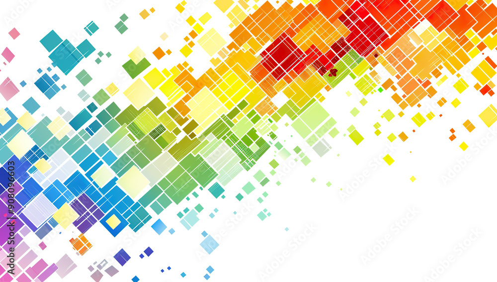Poster this minimalist digital artwork showcases a mesmerizing pattern of colorful square tiles.