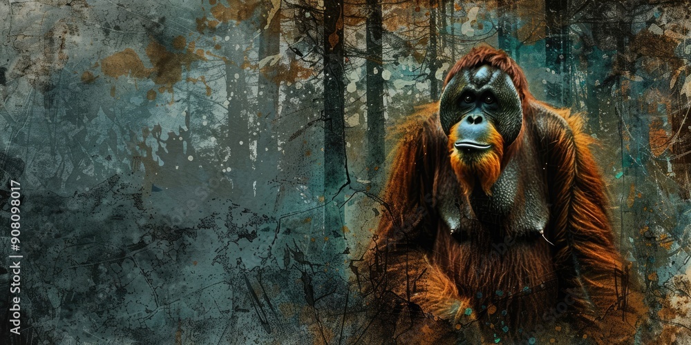 Poster dark artistic orangutan illustration