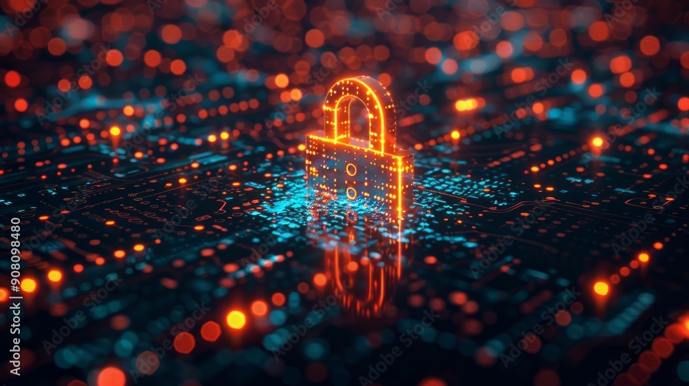 Poster abstract technology background depicting digital security concepts in a futuristic environment