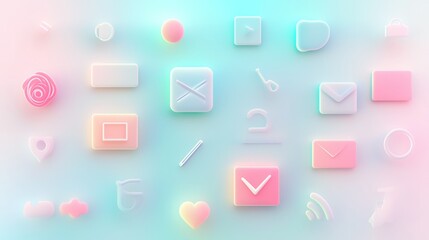 Fototapeta premium A collection of pastel icons displayed on a smooth gradient backdrop